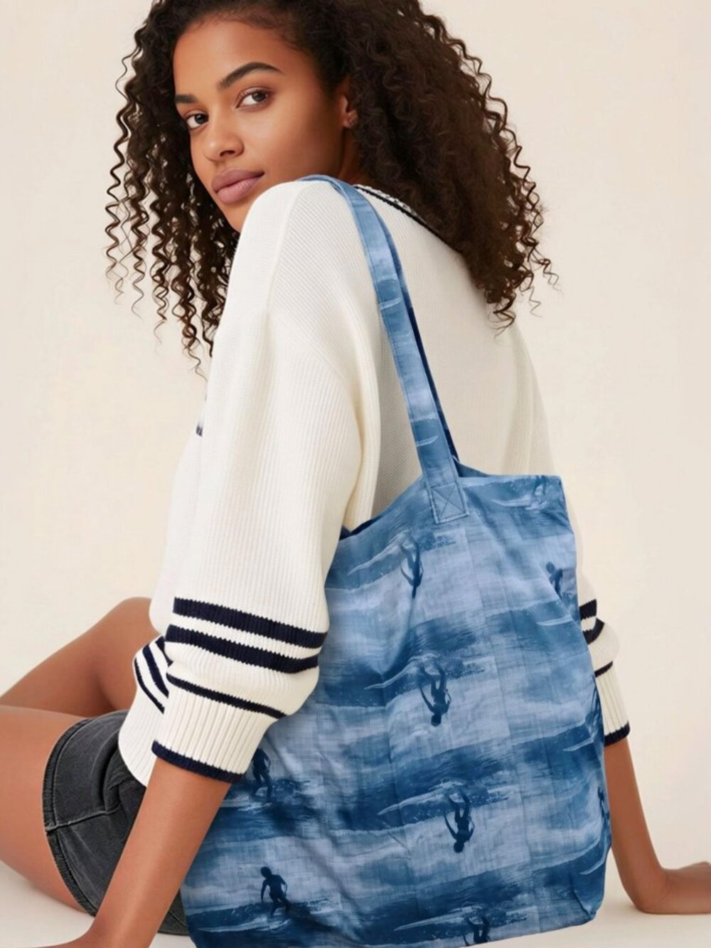 Madewell ✦ Blue Surfer Reusable Tote Bag ✦ Lightweight Foldable Matching Pouch